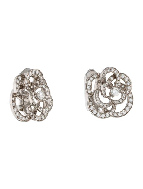 chanel camellia jewellery|Chanel diamond camelia earrings.